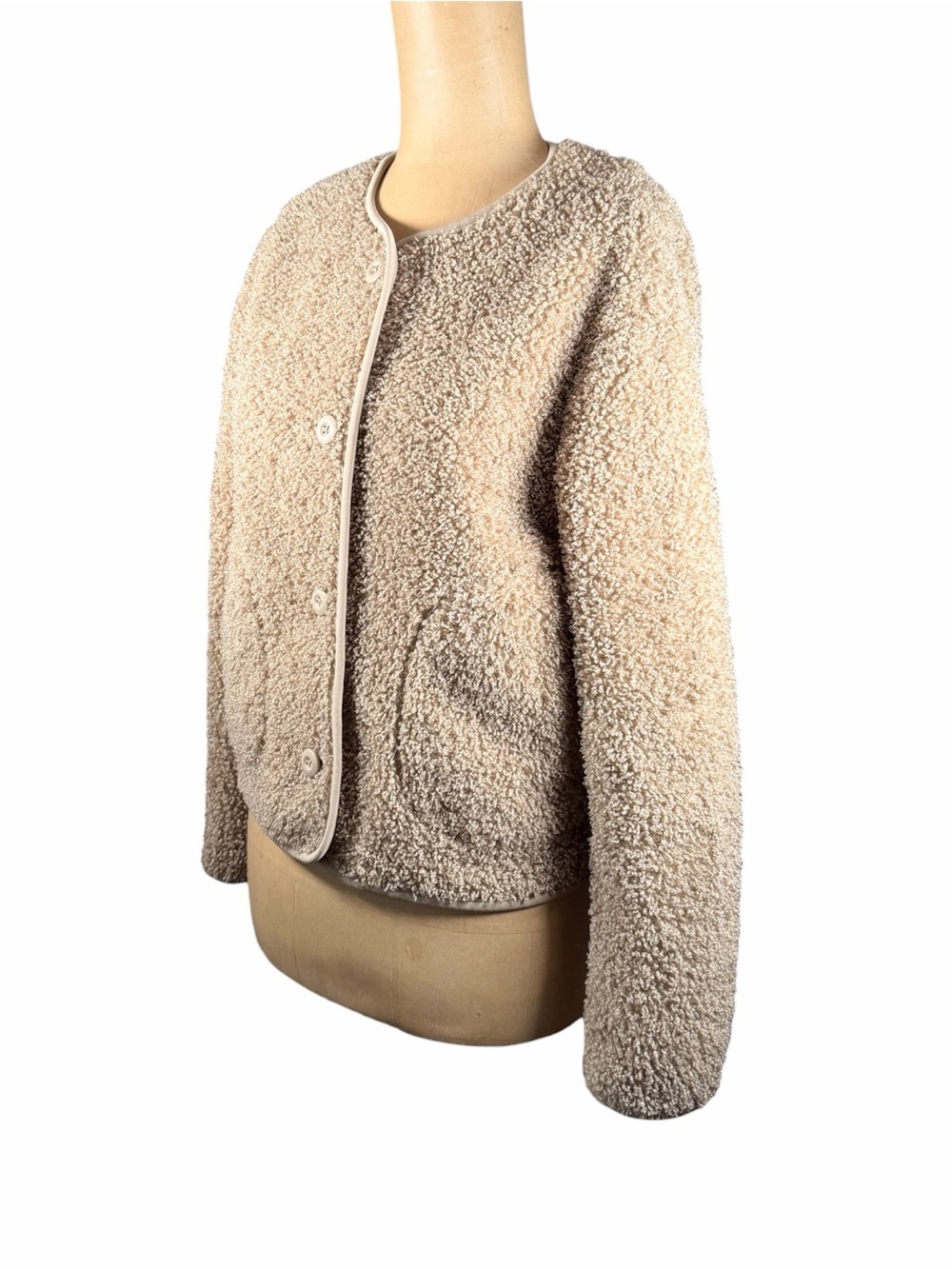UNIQLO Fuzzy Tan Button Down Cardigan/Sweater